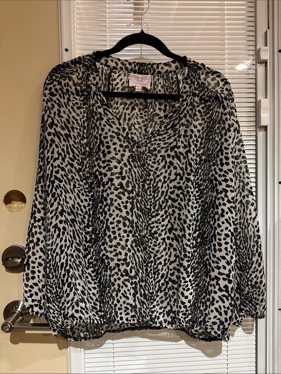 Romeo & Juliet Couture Tops - Romeo & Juliet Couture Black and White Animal Print Sheer Blouse
